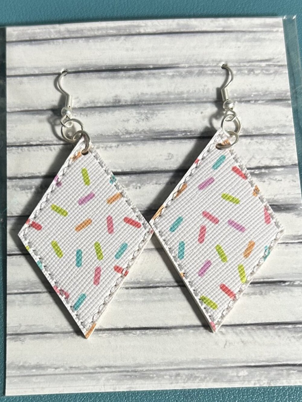 Rainbow Sprinkle Faux Leather Diamond Argyle Dangle Earrings Boutique NWT